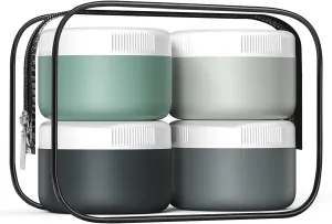 Travel Containers for Toiletries, Silicone Cream Jars BPA-Free, Leak-proof 3oz Travel Size Containers, Portable Size Silicone Jars with Lid for Cosmetic Face Hand Body Cream (4 Pack)