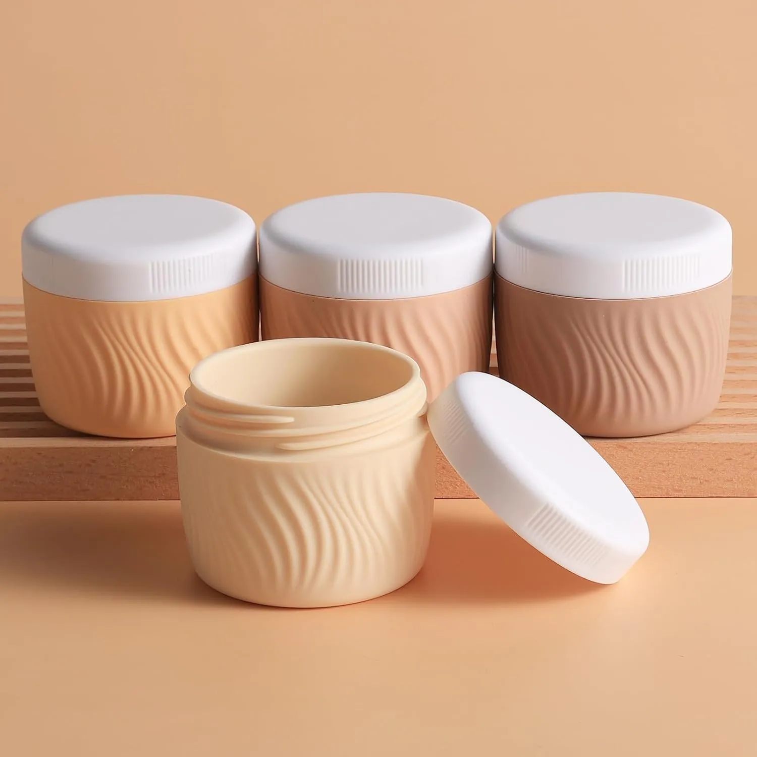 Travel Containers for Toiletries, Silicone Cream Jars BPA-Free, TSA Approved 3oz Travel Size Containers, Leak-proof Portable Size Silicone Jars with Lid for Face Hand Body Cream (4 Pack)