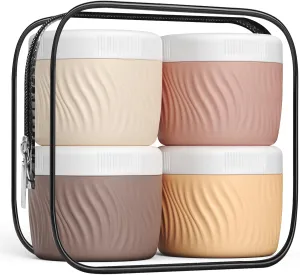 Travel Containers for Toiletries, Silicone Cream Jars BPA-Free, TSA Approved 3oz Travel Size Containers, Leak-proof Portable Size Silicone Jars with Lid for Face Hand Body Cream (4 Pack)