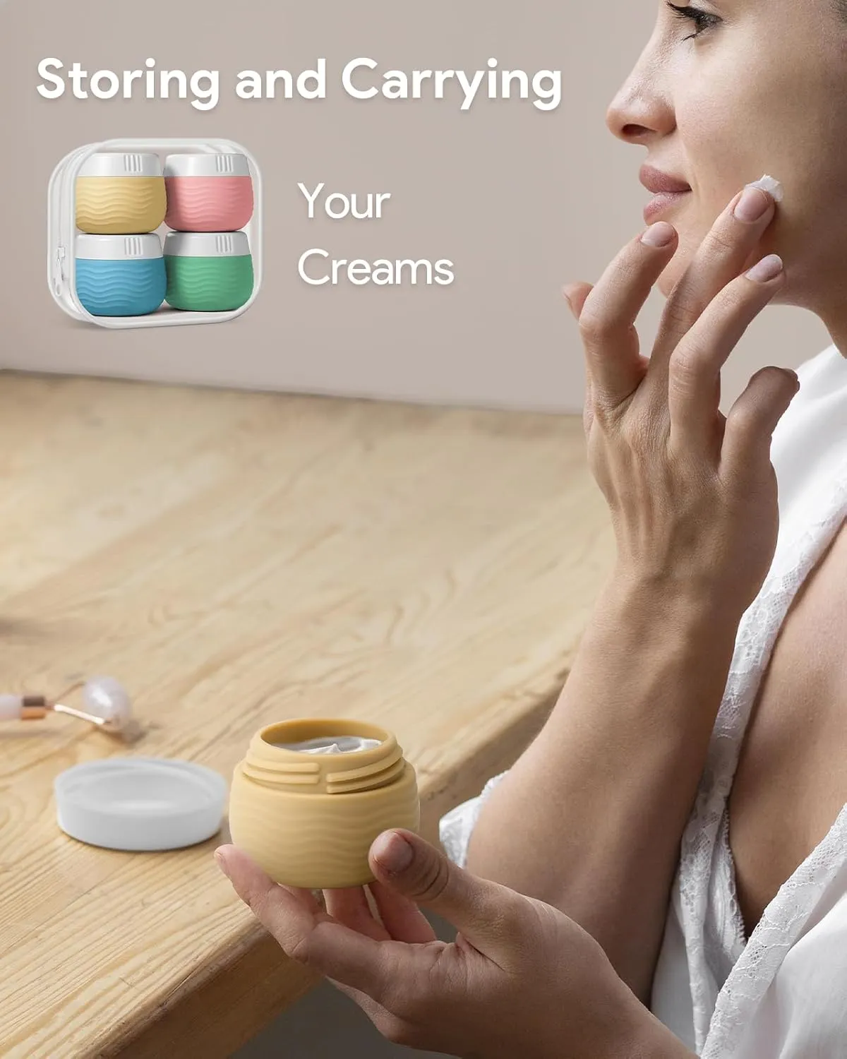 Travel Containers for Toiletries, Silicone Cream Jars, TSA Approved Travel Size Containers, Leak-proof Travel Essentials/Accessories with Lid for Cosmetic Face Body Cream(4 Pack)