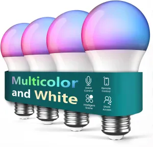 TREATLIFE Smart Light Bulbs 4 Pack, UL Certified 2.4GHz Color Changing Light Bulb, Works with Alexa Google Home, A19 E26 Dimmable LED Light Bulb 9W 800 Lumen for Party Decoration, Smart Home Lighting