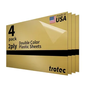 Trotec | Thin Acrylic Sheet | 24”x12”x1/50”, 4 Pcs | 2 Ply | Gold/Black | Matte, Gloss & Brushed Metal Finish | Acrylic Panels for Laser Engraving, Trophy Plates, Interior Signs & Badges