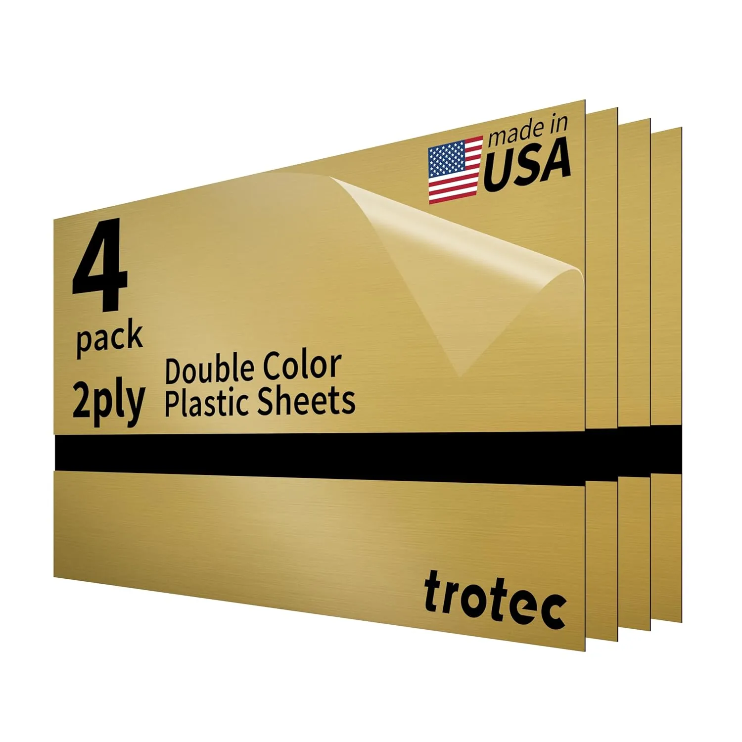 Trotec | Thin Acrylic Sheet | 24”x12”x1/50”, 4 Pcs | 2 Ply | Gold/Black | Matte, Gloss & Brushed Metal Finish | Acrylic Panels for Laser Engraving, Trophy Plates, Interior Signs & Badges