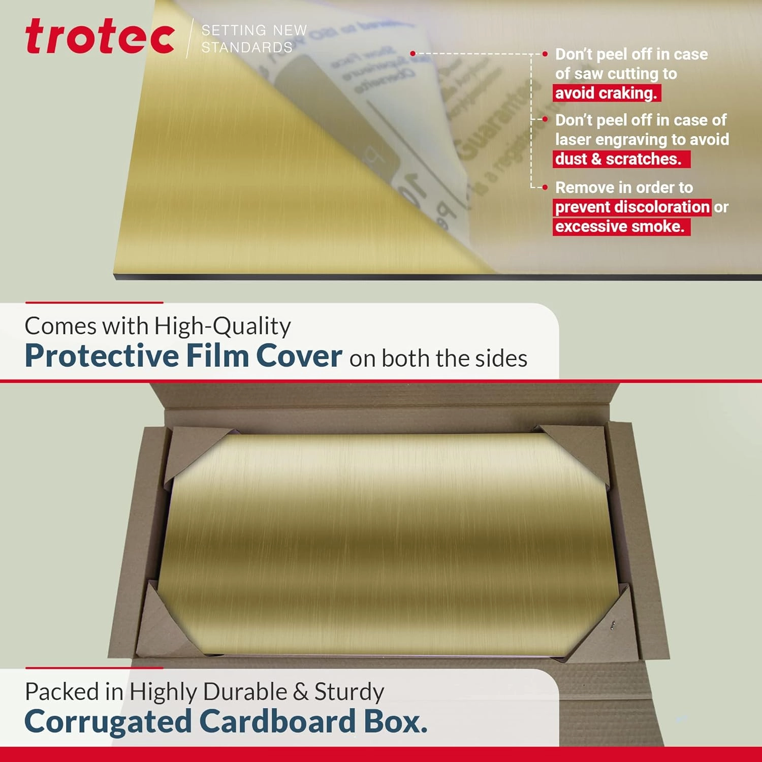 Trotec | Thin Acrylic Sheet | 24”x12”x1/50”, 4 Pcs | 2 Ply | Blue/Gold | Matte, Gloss & Brushed Metal Finish | Acrylic Panels for Laser Engraving, Trophy Plates, Interior Signs & Badges