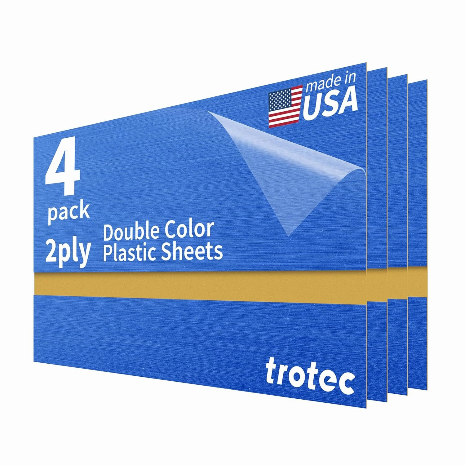 Trotec | Thin Acrylic Sheet | 24”x12”x1/50”, 4 Pcs | 2 Ply | Blue/Gold | Matte, Gloss & Brushed Metal Finish | Acrylic Panels for Laser Engraving, Trophy Plates, Interior Signs & Badges