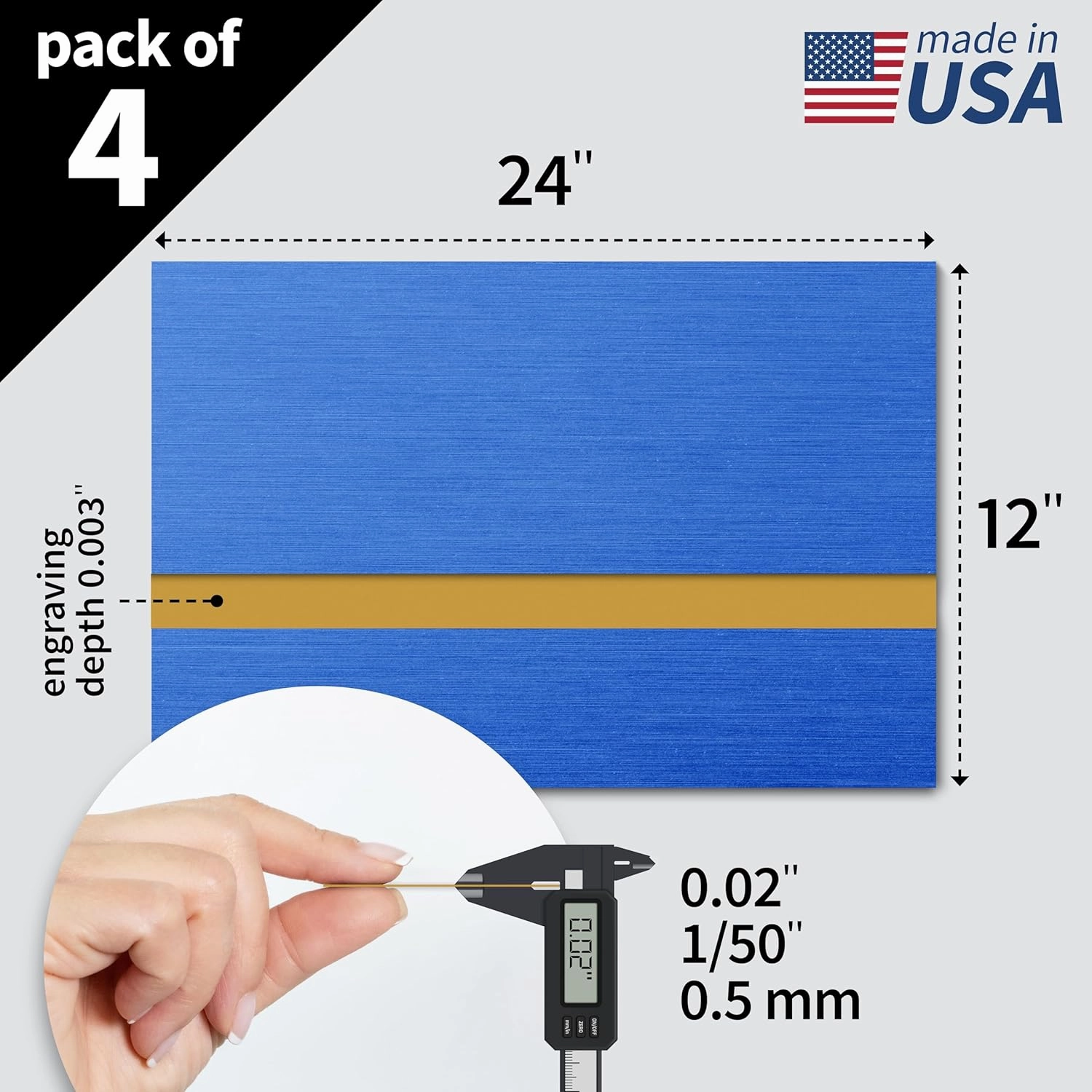 Trotec | Thin Acrylic Sheet | 24”x12”x1/50”, 4 Pcs | 2 Ply | Blue/Gold | Matte, Gloss & Brushed Metal Finish | Acrylic Panels for Laser Engraving, Trophy Plates, Interior Signs & Badges