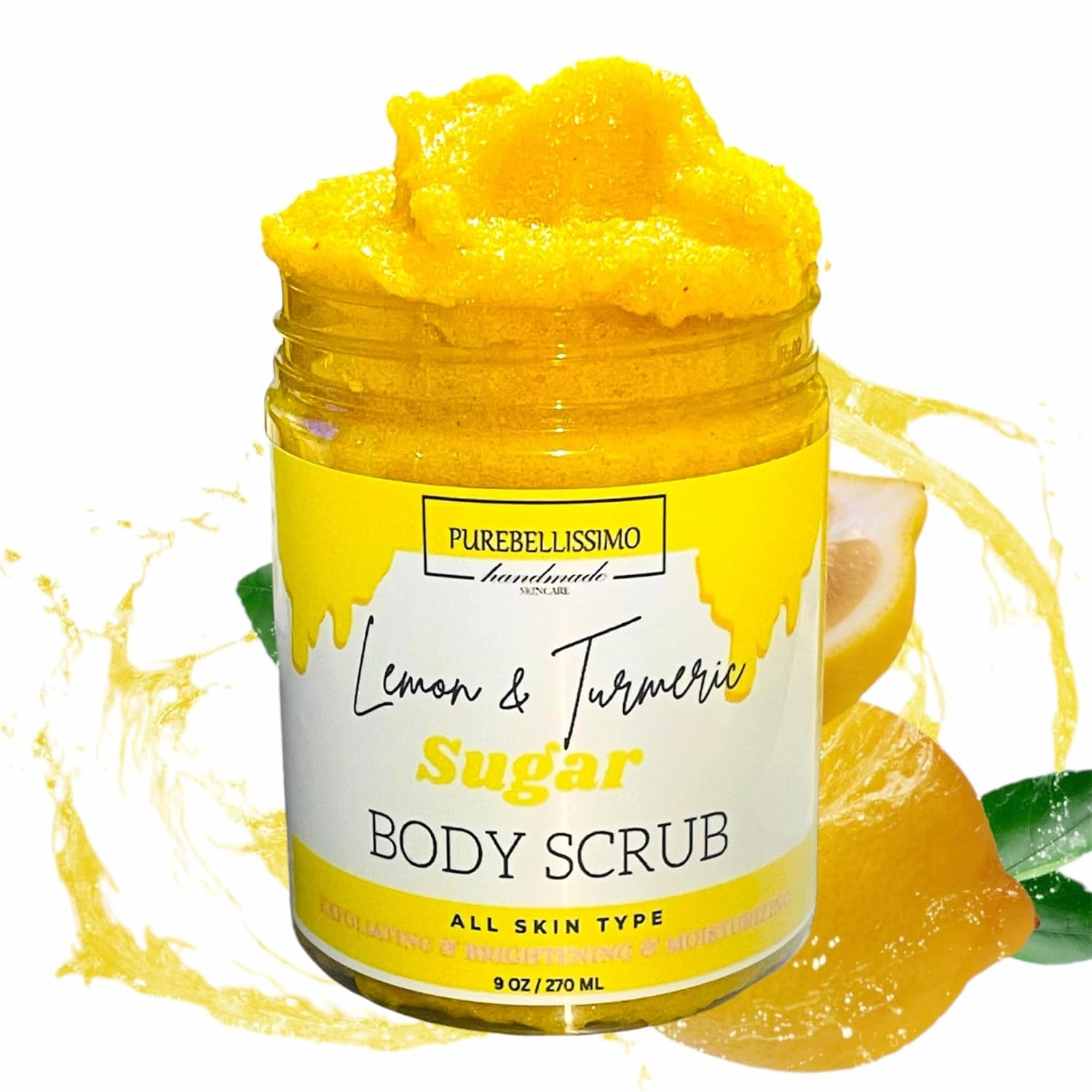 Turmeric Brightening Scrub, Skin Exfoliating Sugar Scrub with Lemon and Turmeric, Gently Exfoliate Face Body Hand and Foot Scrub, Moisturizing Body Scrub wiith Turmeric