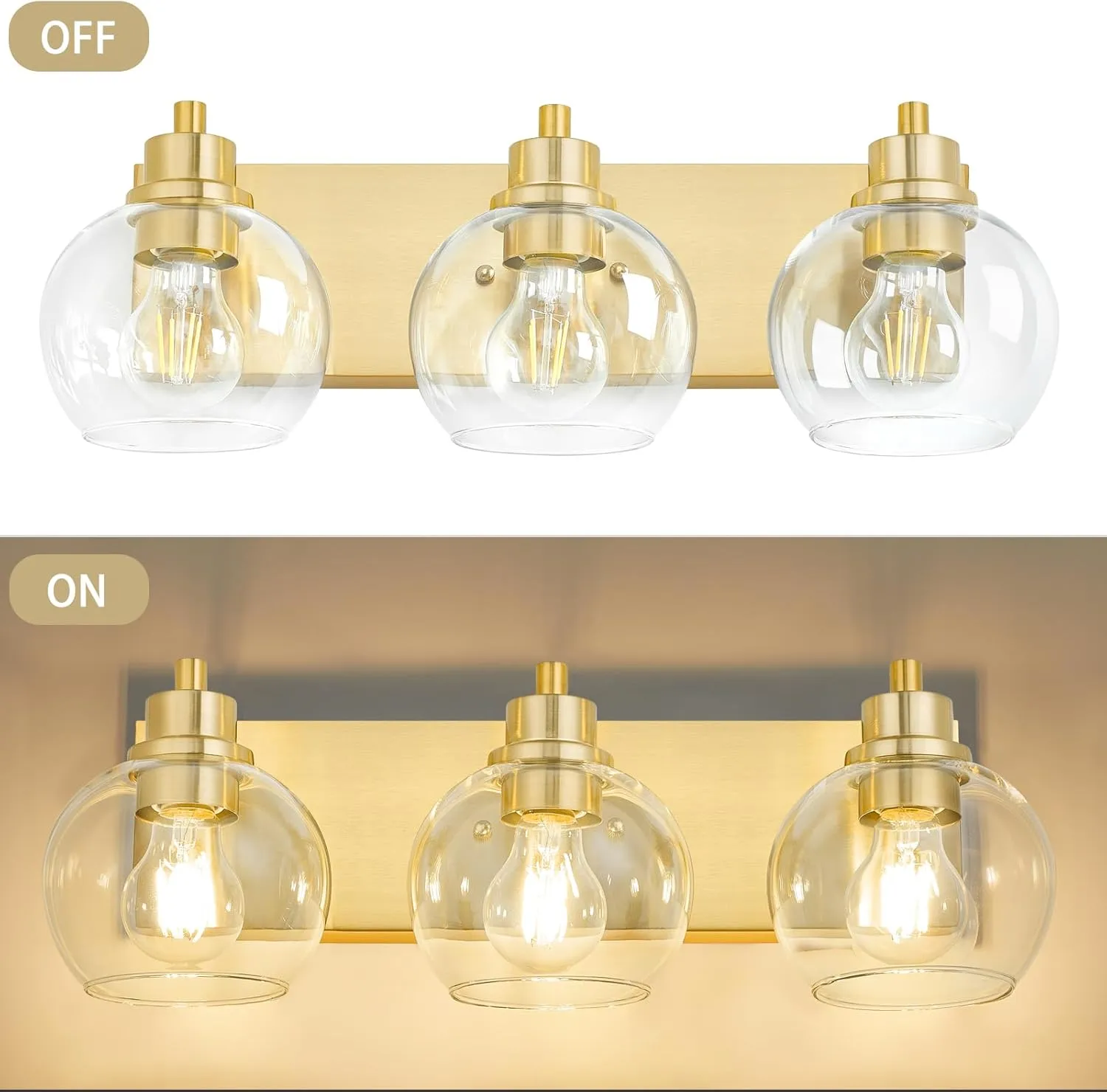 Tuscarora Gold Bathroom Light, Brushed Gold Vanity Lighting with Clear Glass Shade,Bathroom Lamp Over Mirror,Lighting Fixtures for Mirror