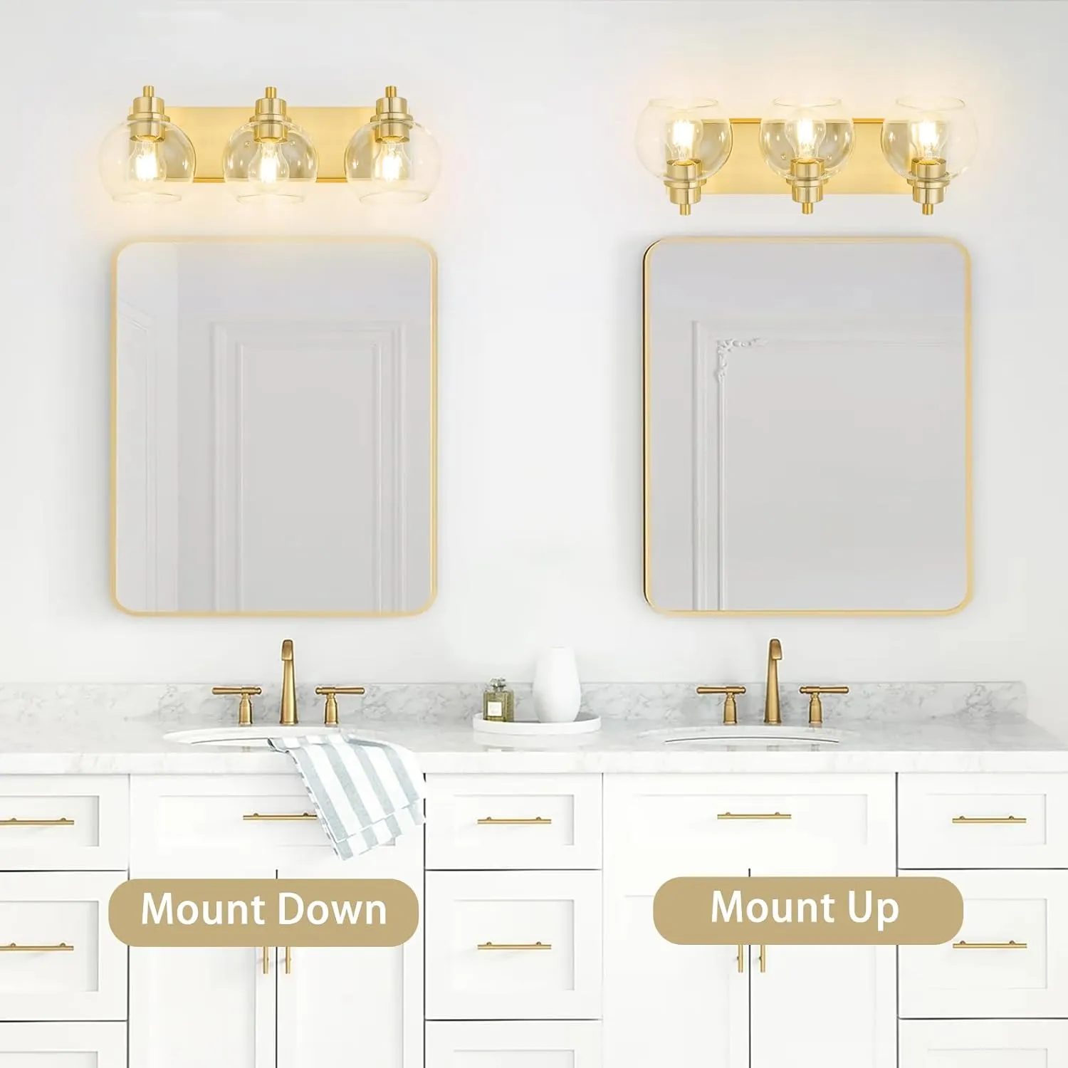 Tuscarora Gold Bathroom Light, Brushed Gold Vanity Lighting with Clear Glass Shade,Bathroom Lamp Over Mirror,Lighting Fixtures for Mirror