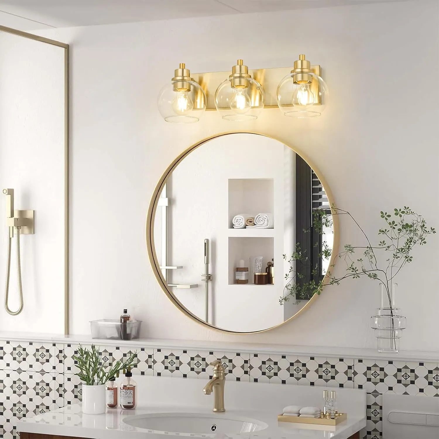 Tuscarora Gold Bathroom Light, Brushed Gold Vanity Lighting with Clear Glass Shade,Bathroom Lamp Over Mirror,Lighting Fixtures for Mirror