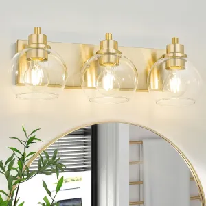 Tuscarora Gold Bathroom Light, Brushed Gold Vanity Lighting with Clear Glass Shade,Bathroom Lamp Over Mirror,Lighting Fixtures for Mirror