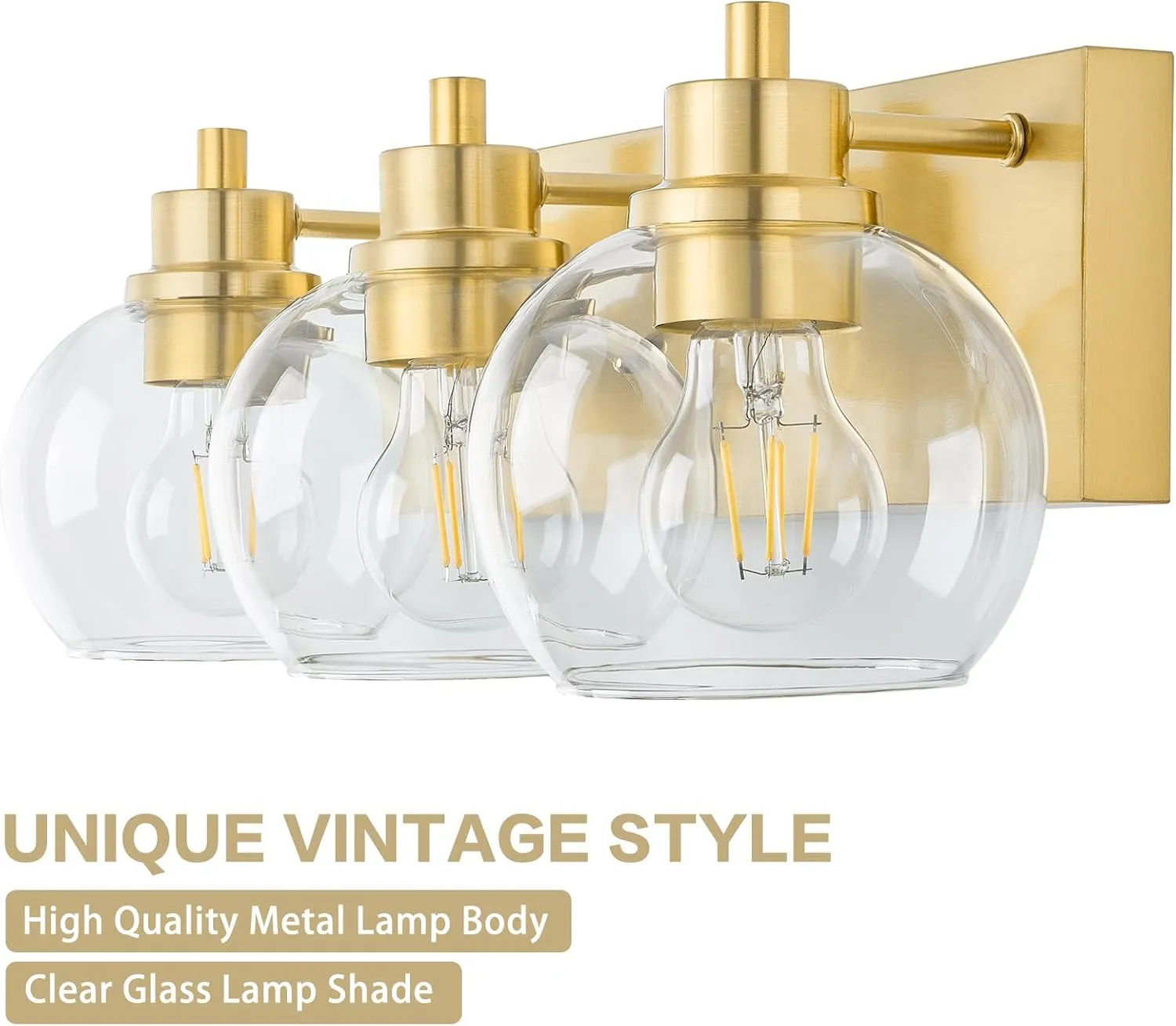 Tuscarora Gold Bathroom Light, Brushed Gold Vanity Lighting with Clear Glass Shade,Bathroom Lamp Over Mirror,Lighting Fixtures for Mirror