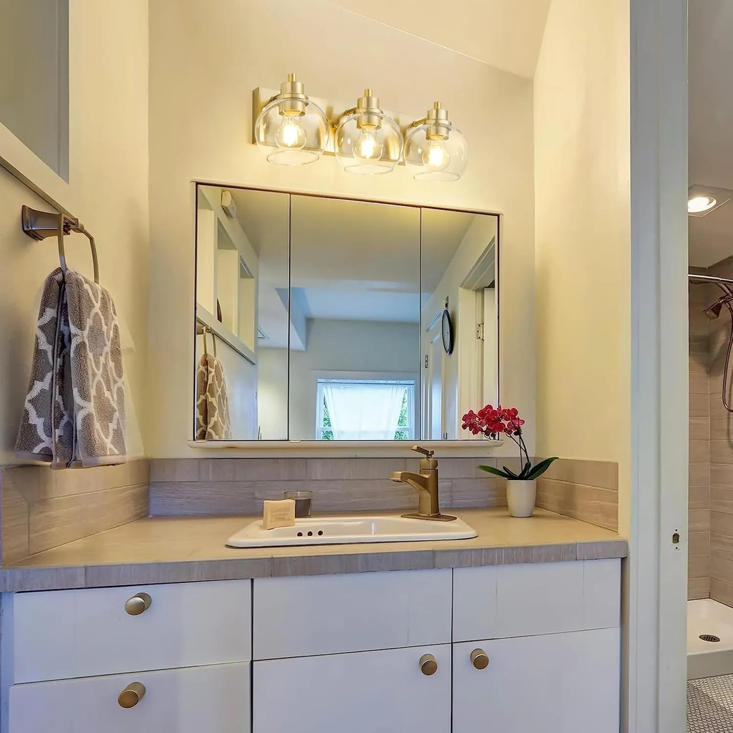 Tuscarora Gold Bathroom Light, Brushed Gold Vanity Lighting with Clear Glass Shade,Bathroom Lamp Over Mirror,Lighting Fixtures for Mirror