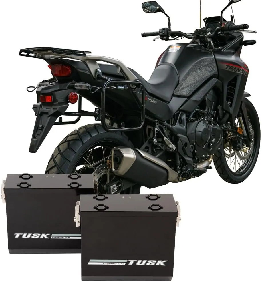 TUSK Aluminum Panniers with Pannier Racks V2 Large Black for Honda Transalp XL750 2024