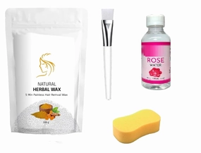 TV Wax Powder For Women Natural Instant Hair Remover All Hair & Skin Types Hands, Legs, Underarms, Bikini Area | (100 gm Wax Powder   Brush   Sponge   Rose Water)