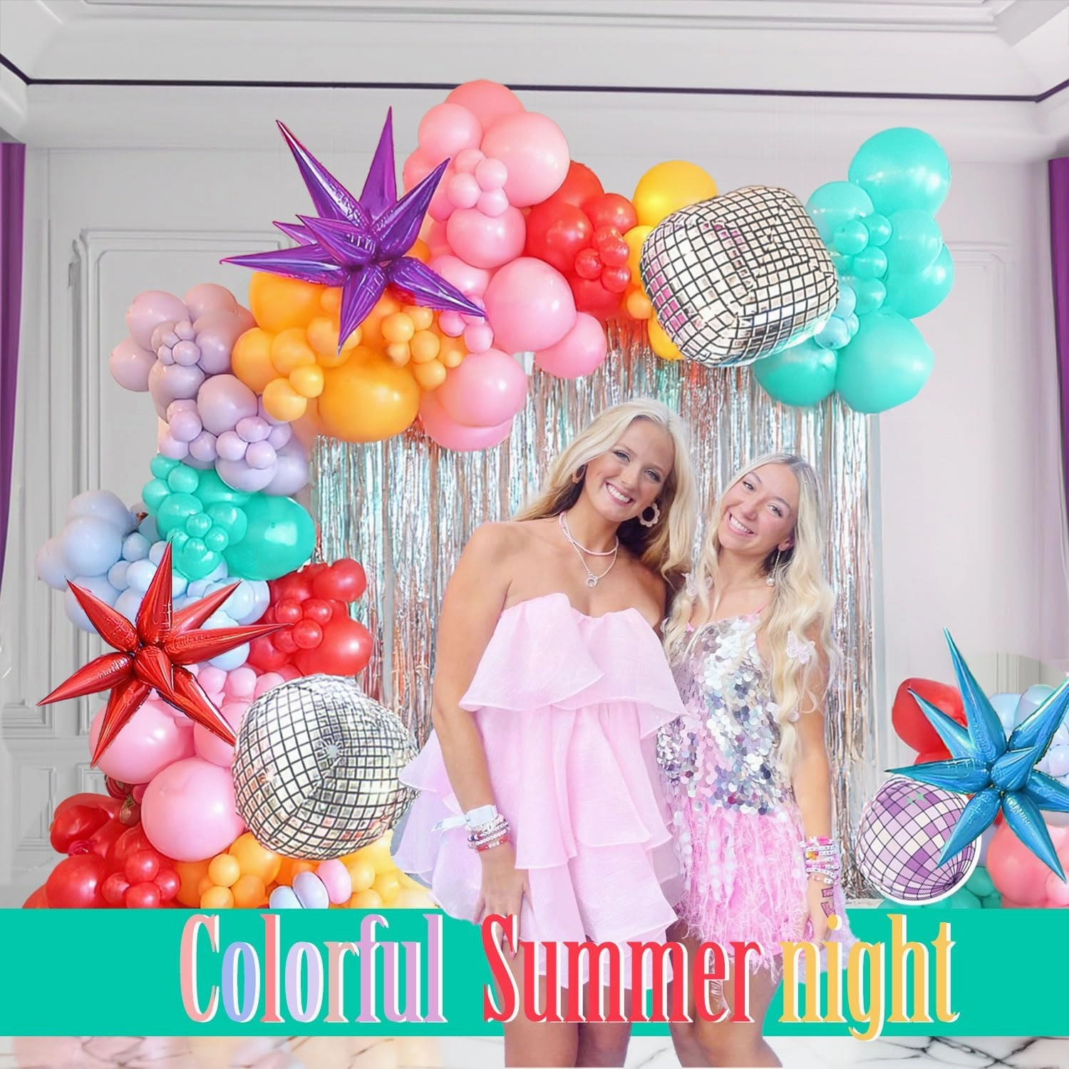Two Groovy Balloon Arch Kit with Pearl Red Yellow Pink Purple Blue Green Disco Ball Star Explosion foil Balloons for Boho Daisy Theme Birthday Baby Shower Wedding Groovy Party Decorations