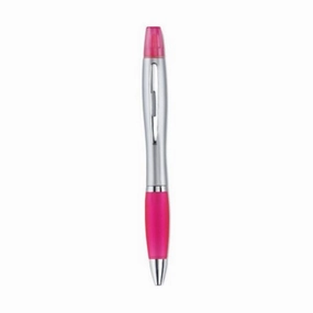 TWO in ONE PLASTIC BALL PEN & HIGHLIGHTER in Silver Satin Finish & Silver Chrome Fittings