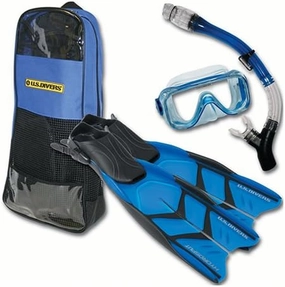U.S. Divers Cortez LX Mask, Total Dry Snorkel, Hydrosplit Fin, and Travelite Bag Snorkeling Set