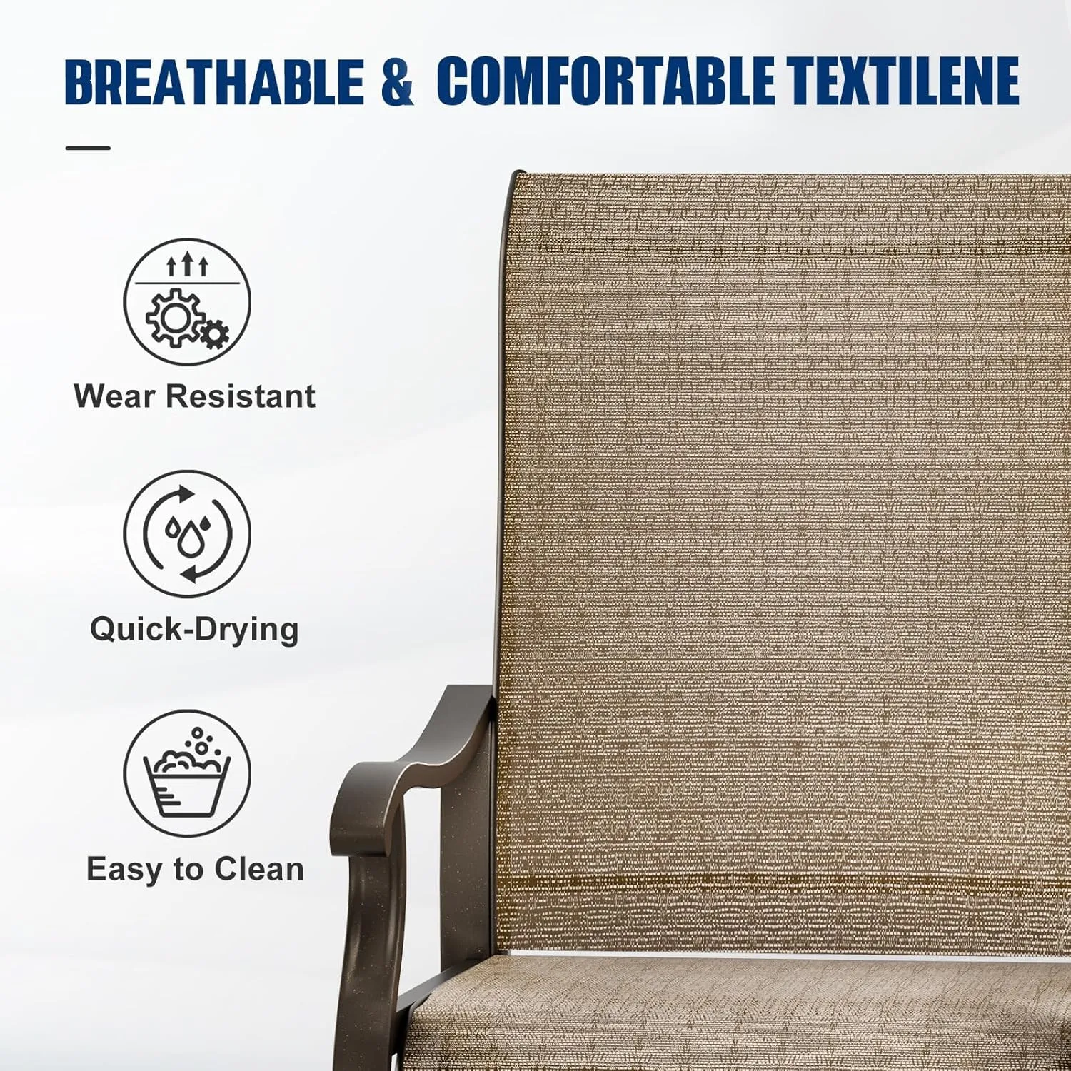 UDPATIO Patio Swivel Dining Chairs Set of 2, Outdoor Dining Chairs High Back with All Weather Breathable Textilene, Metal Rocking Frame for Lawn Garden, Brown