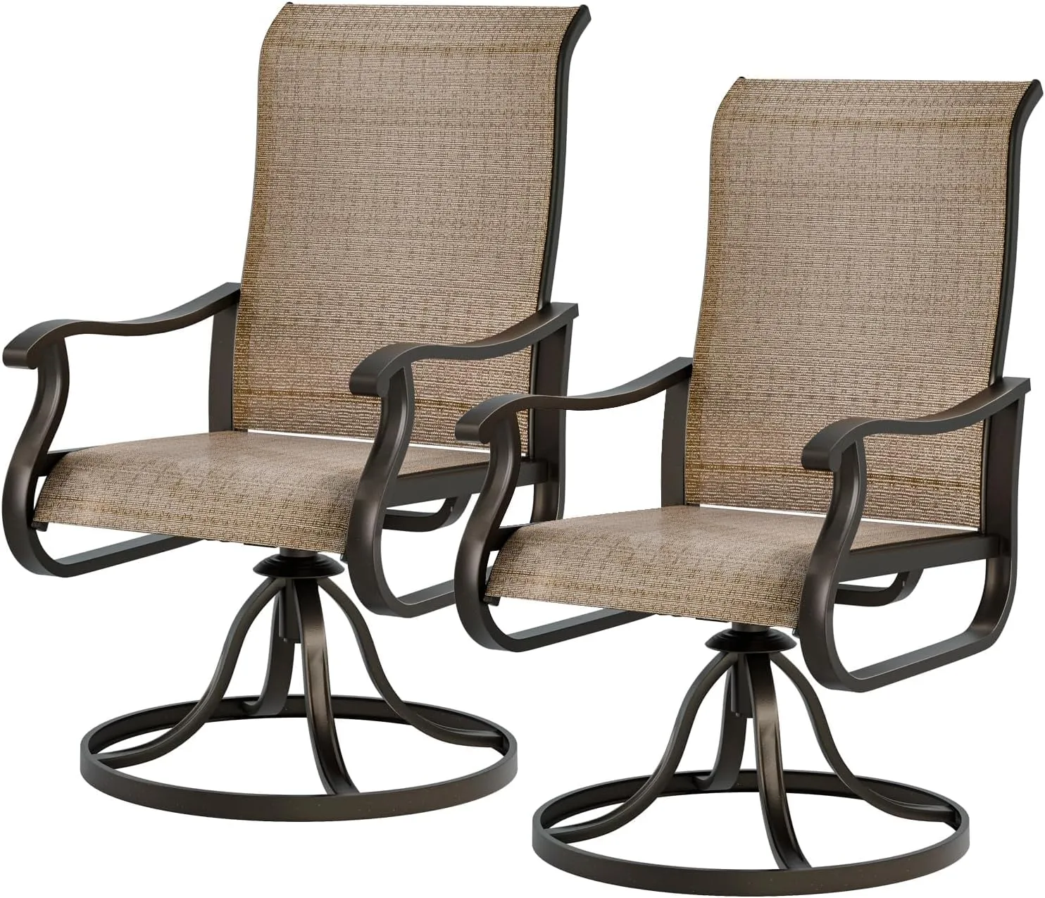 UDPATIO Patio Swivel Dining Chairs Set of 2, Outdoor Dining Chairs High Back with All Weather Breathable Textilene, Metal Rocking Frame for Lawn Garden, Brown