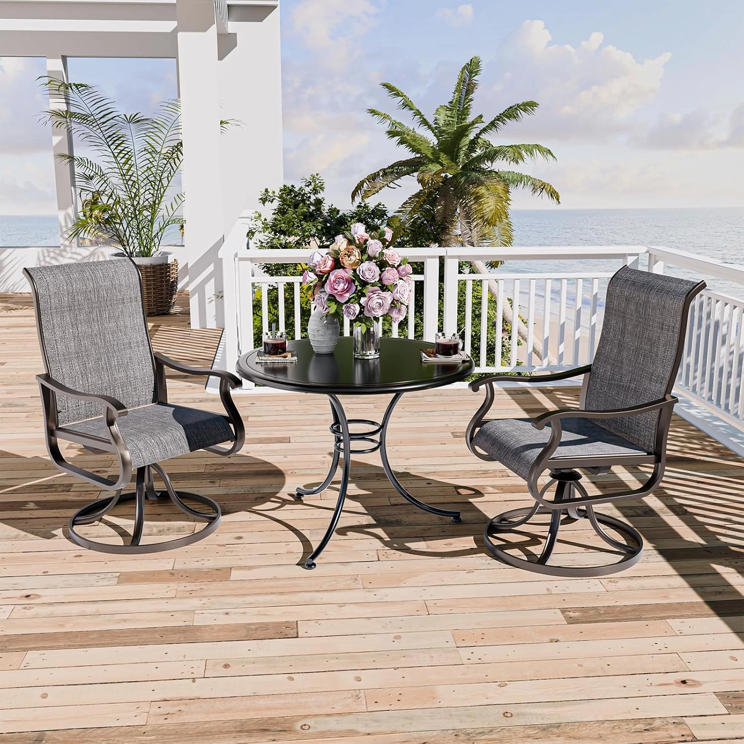 UDPATIO Patio Swivel Dining Chairs Set of 2, Outdoor Dining Chairs High Back with All Weather Breathable Textilene, Metal Rocking Frame for Lawn Garden Backyard, Dark Gray