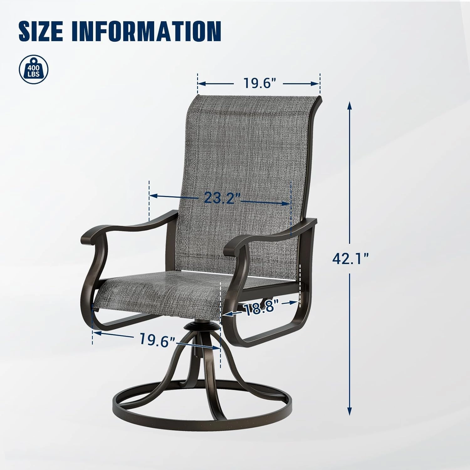 UDPATIO Patio Swivel Dining Chairs Set of 2, Outdoor Dining Chairs High Back with All Weather Breathable Textilene, Metal Rocking Frame for Lawn Garden Backyard, Dark Gray