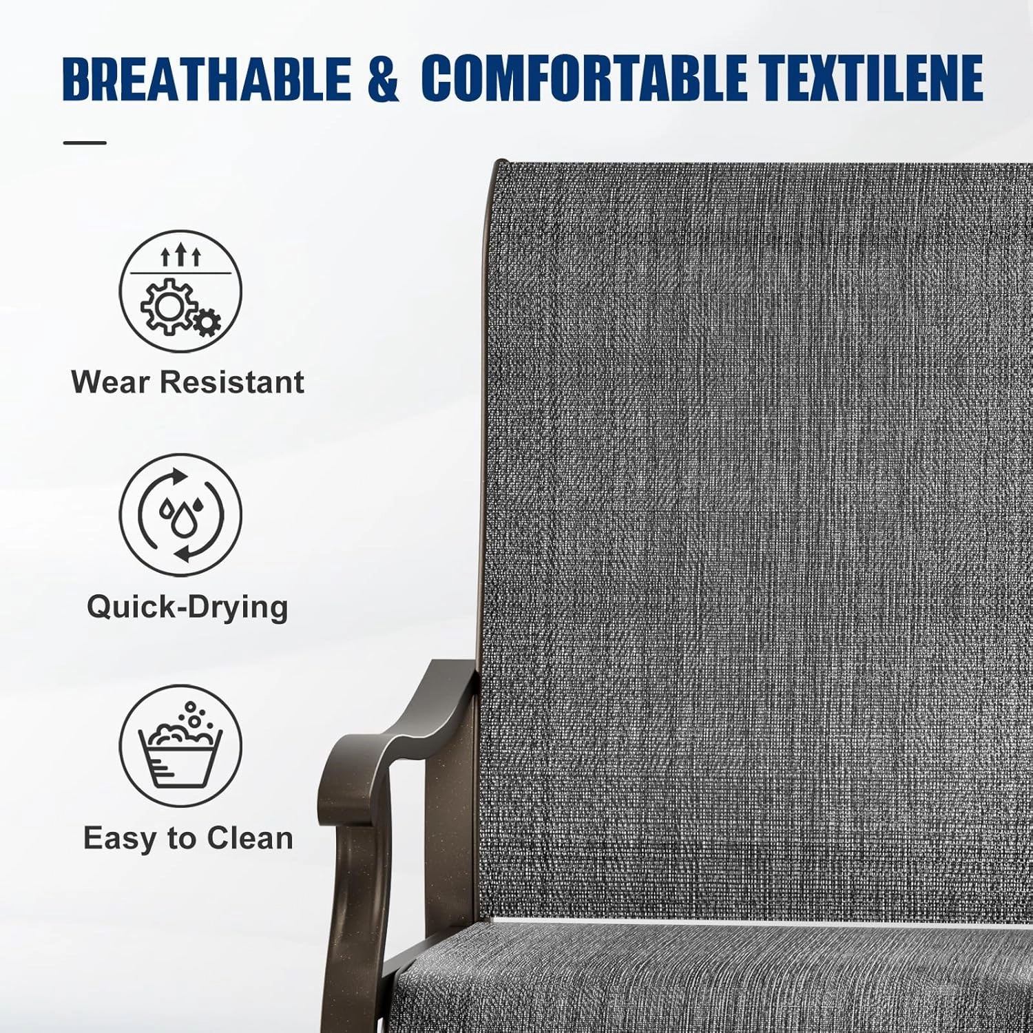 UDPATIO Patio Swivel Dining Chairs Set of 2, Outdoor Dining Chairs High Back with All Weather Breathable Textilene, Metal Rocking Frame for Lawn Garden Backyard, Dark Gray