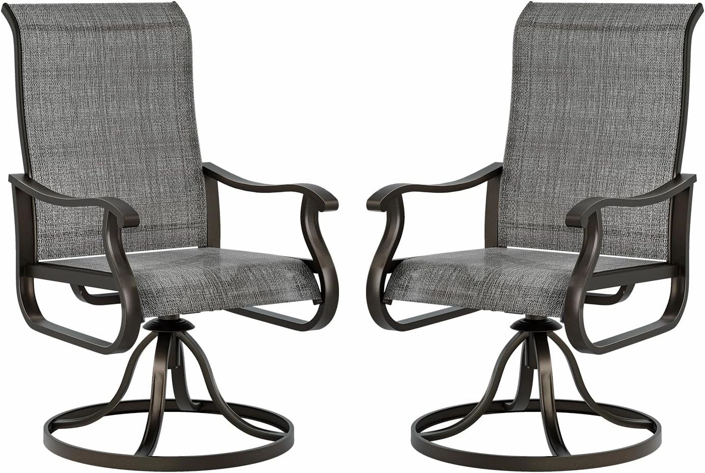 UDPATIO Patio Swivel Dining Chairs Set of 2, Outdoor Dining Chairs High Back with All Weather Breathable Textilene, Metal Rocking Frame for Lawn Garden Backyard, Dark Gray