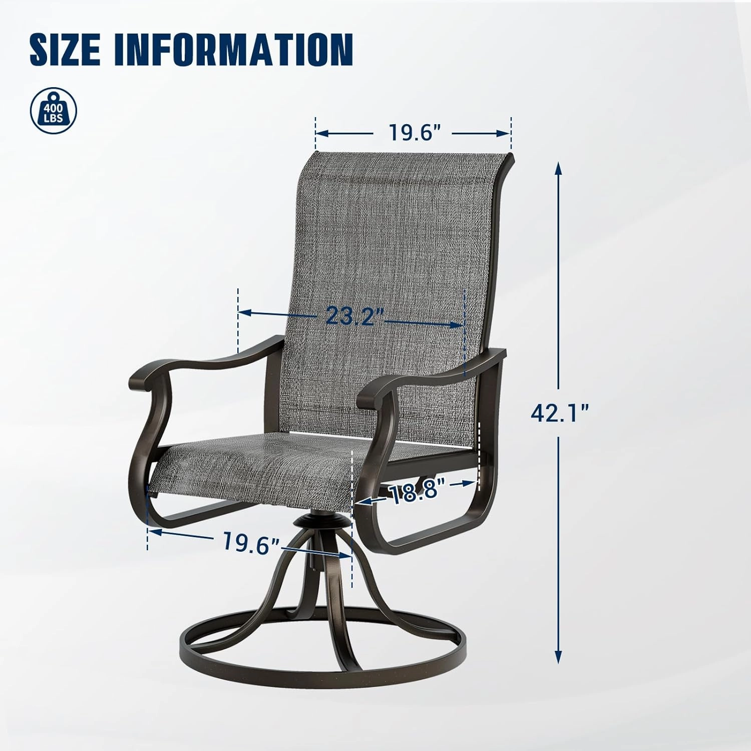 UDPATIO Patio Swivel Dining Chairs Set of 2, Outdoor Dining Chairs High Back with All Weather Breathable Textilene, Metal Rocking Frame for Lawn Garden Backyard, Dark Gray