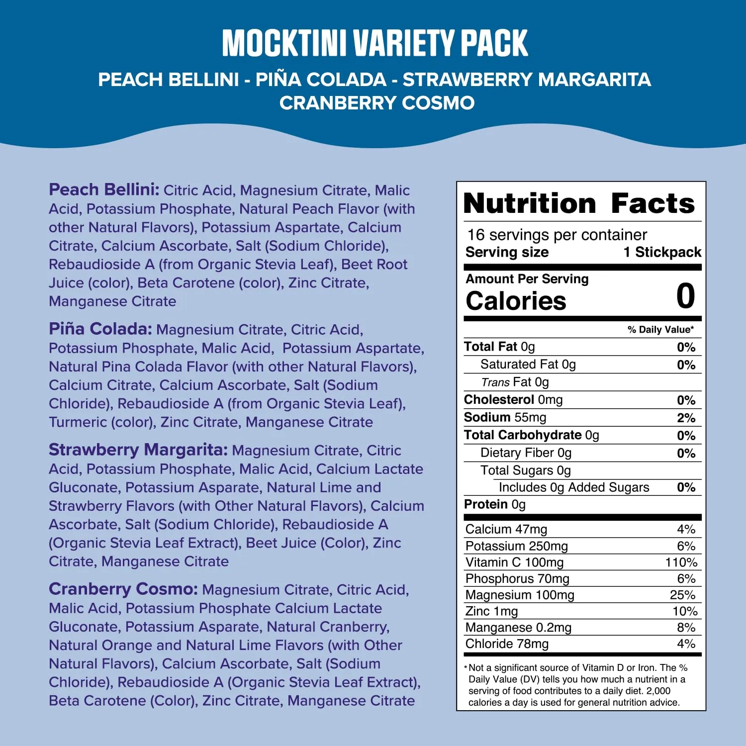 Ultima Replenisher Daily Electrolyte Powder Drink Mix – Sugar Free – Mocktini Variety, 16 Stickpacks – Hydration Packets with 6 Key Electrolytes and Trace Minerals – Keto Friendly, Non-GMO