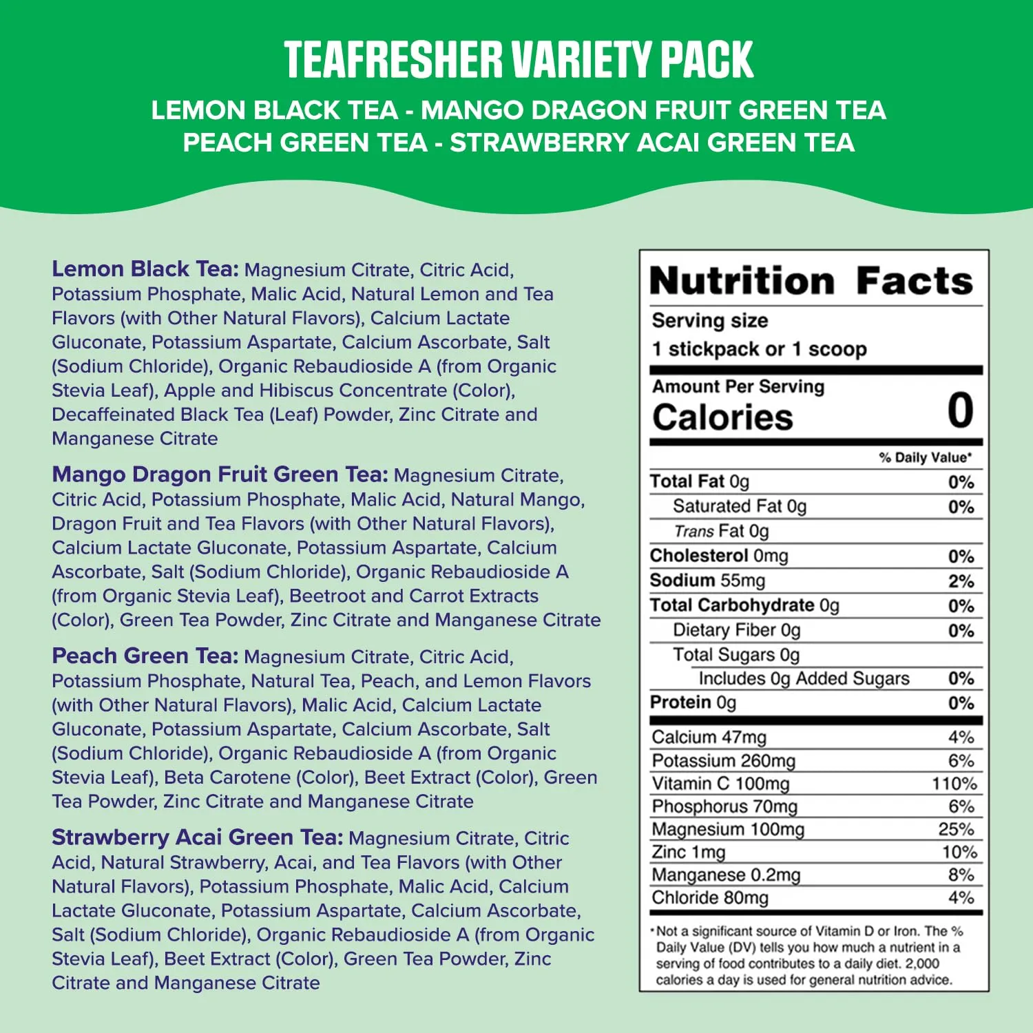 Ultima Replenisher TeaFresher Daily Electrolytes Powder and Instant Tea Mix - Variety Pack, 16 Stickpacks - Hydration Packets with 4 Sugar-Free Fruit and Tea Fusions, 6 Key Electrolytes