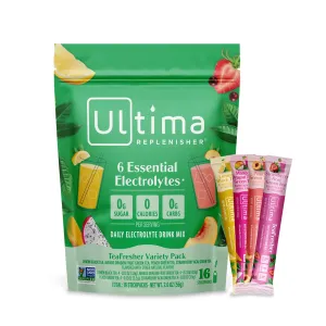 Ultima Replenisher TeaFresher Daily Electrolytes Powder and Instant Tea Mix - Variety Pack, 16 Stickpacks - Hydration Packets with 4 Sugar-Free Fruit and Tea Fusions, 6 Key Electrolytes