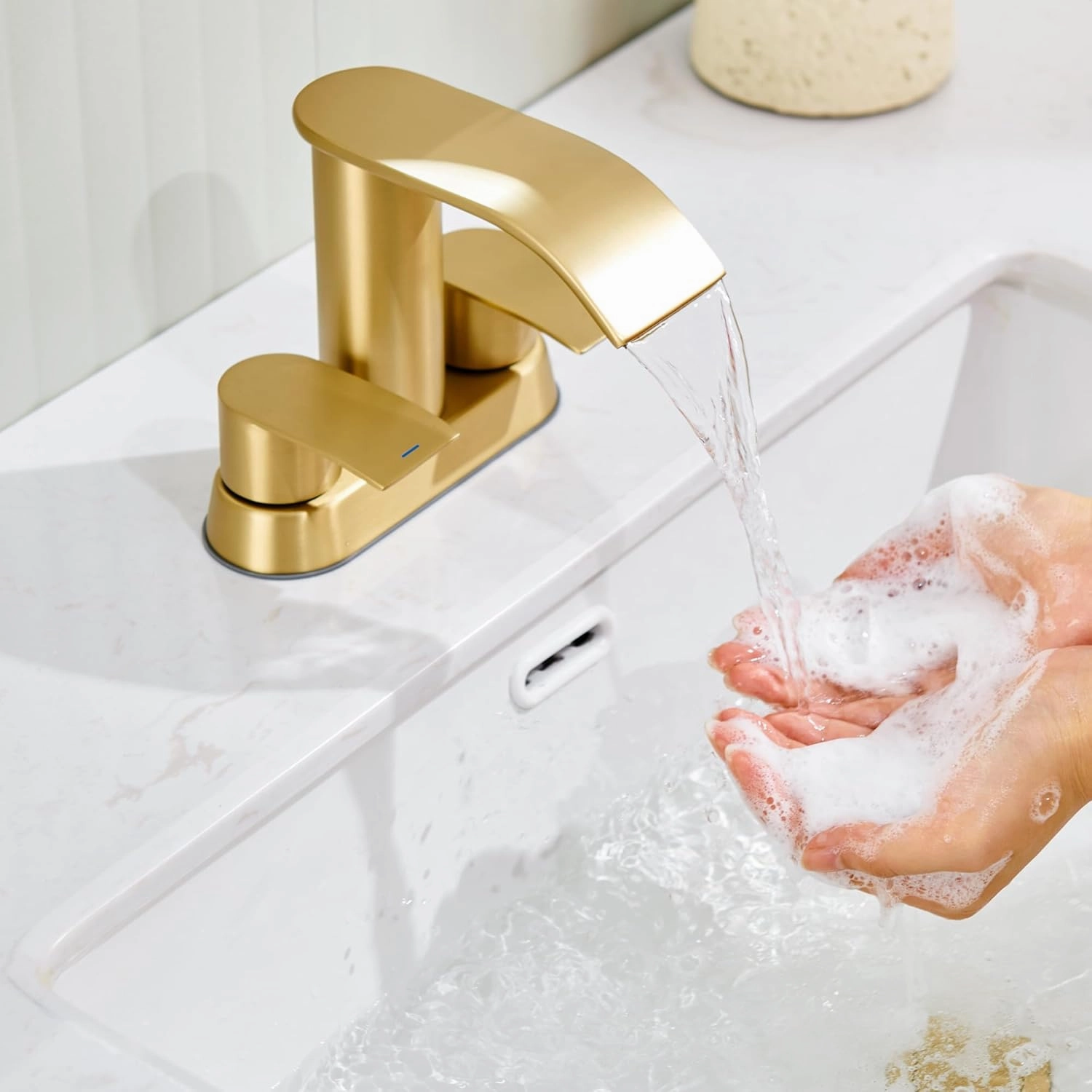 Ultimate Unicorn Bathroom Faucet for Sink Brushed Gold, 4 Inch Bathroom Sink Faucet for 3 Hole or 2 Hole, 2 Handle Waterfall Faucets with Pop up Drain, Centerset Faucets for RV Counter