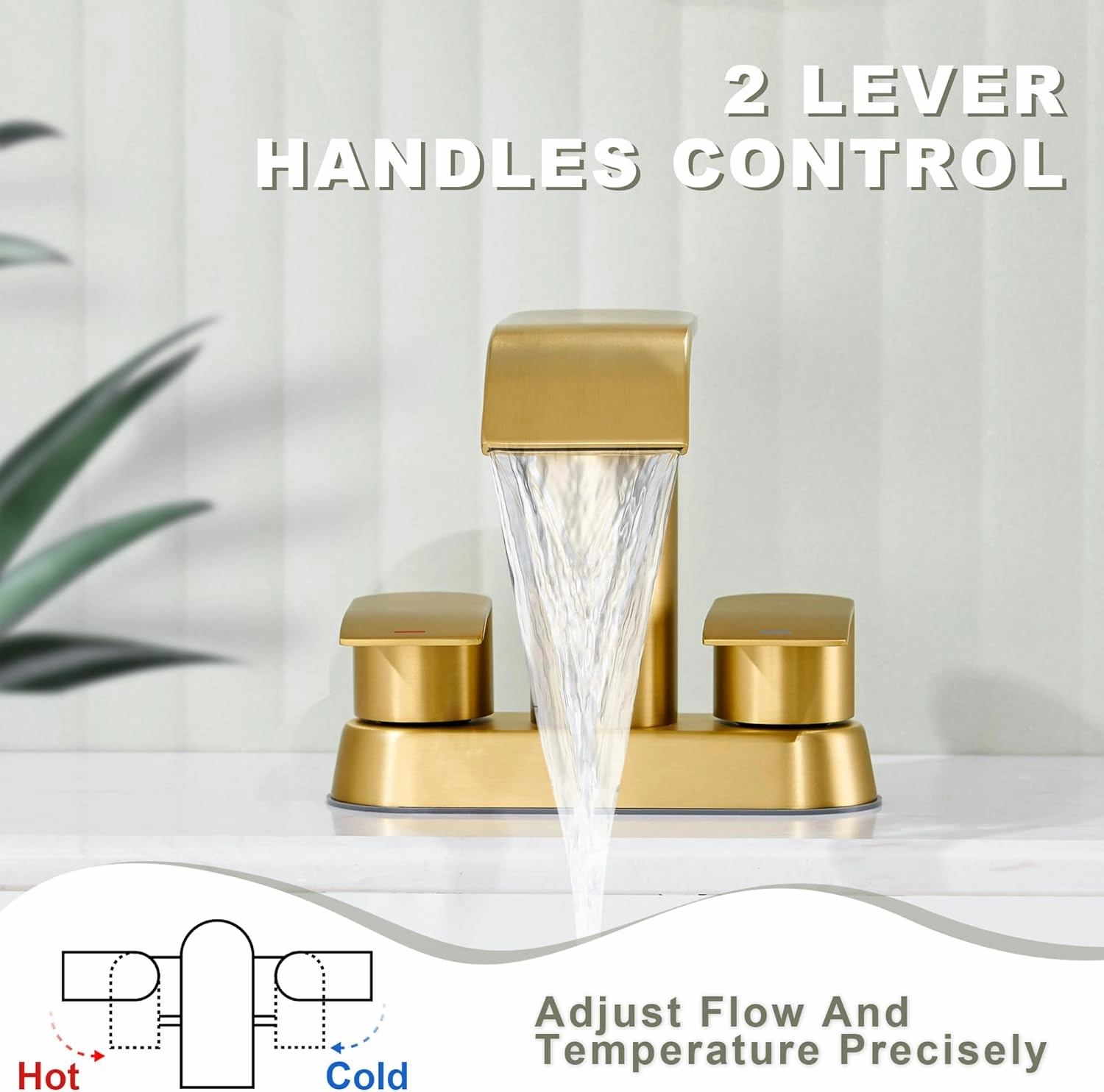 Ultimate Unicorn Bathroom Faucet for Sink Brushed Gold, 4 Inch Bathroom Sink Faucet for 3 Hole or 2 Hole, 2 Handle Waterfall Faucets with Pop up Drain, Centerset Faucets for RV Counter