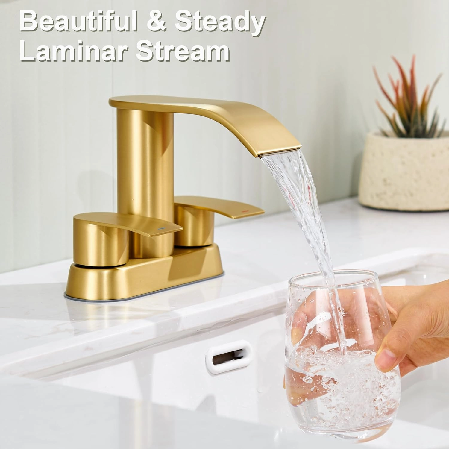 Ultimate Unicorn Bathroom Faucet for Sink Brushed Gold, 4 Inch Bathroom Sink Faucet for 3 Hole or 2 Hole, 2 Handle Waterfall Faucets with Pop up Drain, Centerset Faucets for RV Counter
