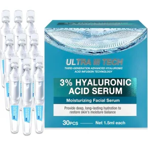 Ultra Hydrating Serum, 3% Hyaluronic Acid for Deep Moisture & Radiant Skin, Hyaluronic Acid   Niacinamide Formula, Non-Greasy, Fast-Absorbing Solution, 1.2ml*30