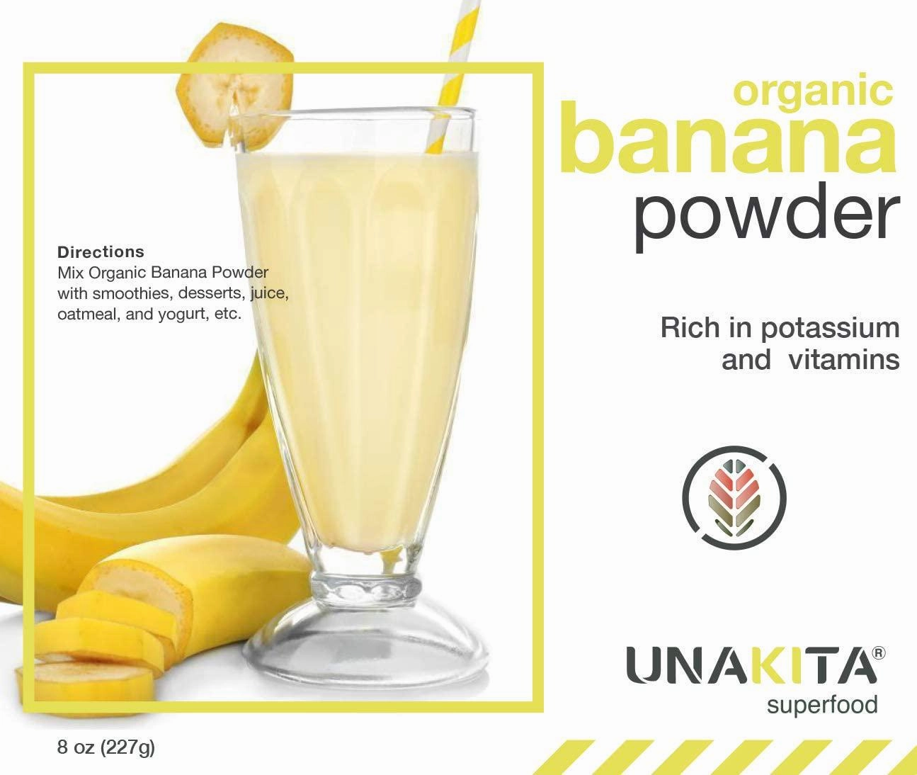 Unakita Organic Banana Fruit Powder, All Natural, Gluten-Free, Freeze-Dried, Raw, Vegan, No Fillers, Non-GMO, Source of Fiber and Vitamins, Super Food, Great Source of Protein for Smoothies (8oz).