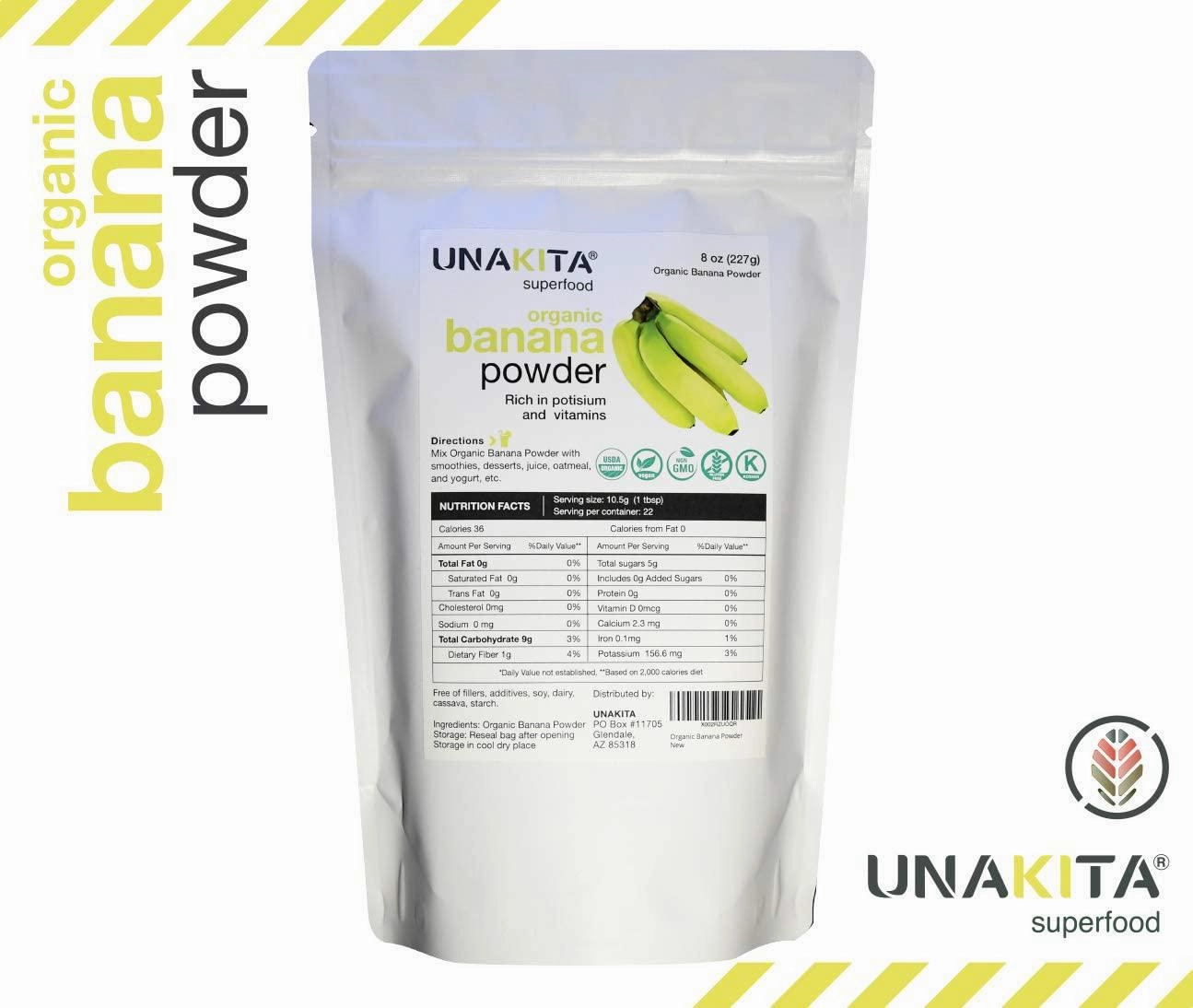 Unakita Organic Banana Fruit Powder, All Natural, Gluten-Free, Freeze-Dried, Raw, Vegan, No Fillers, Non-GMO, Source of Fiber and Vitamins, Super Food, Great Source of Protein for Smoothies (8oz).