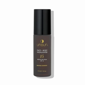 Unsun Face & Body Mineral Highlighter with Broad Spectrum SPF 15 - Liquid Illuminator Makeup, Adds Natural Glow - 1 Fl Oz, Bronze Goddess