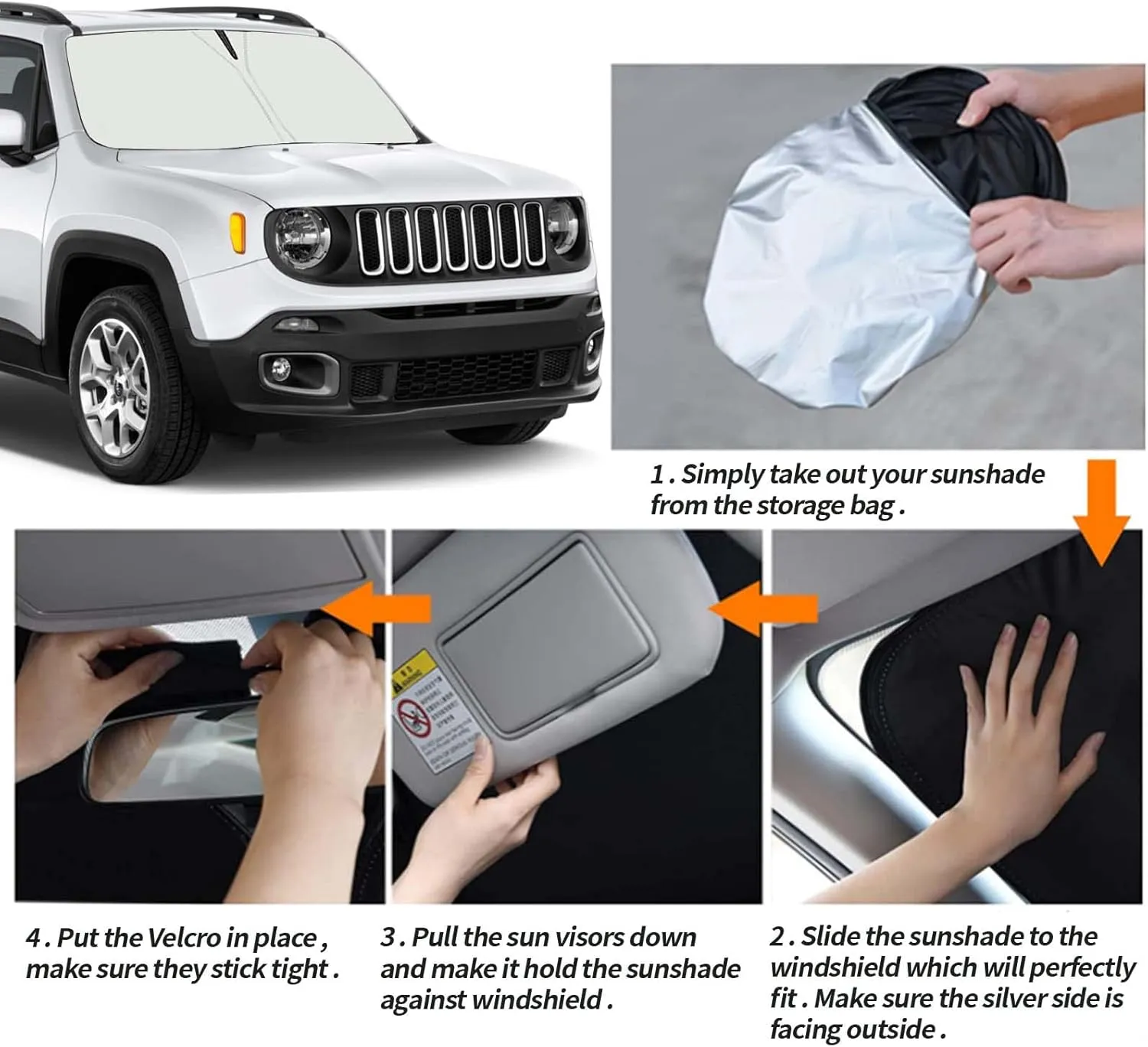 Upgrade Windshield Sun Shade for Jeep Renegade 2016-2024, Foldable Windshield Sun Visor Blocks UV Rays