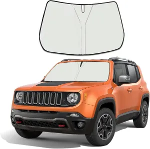 Upgrade Windshield Sun Shade for Jeep Renegade 2016-2024, Foldable Windshield Sun Visor Blocks UV Rays