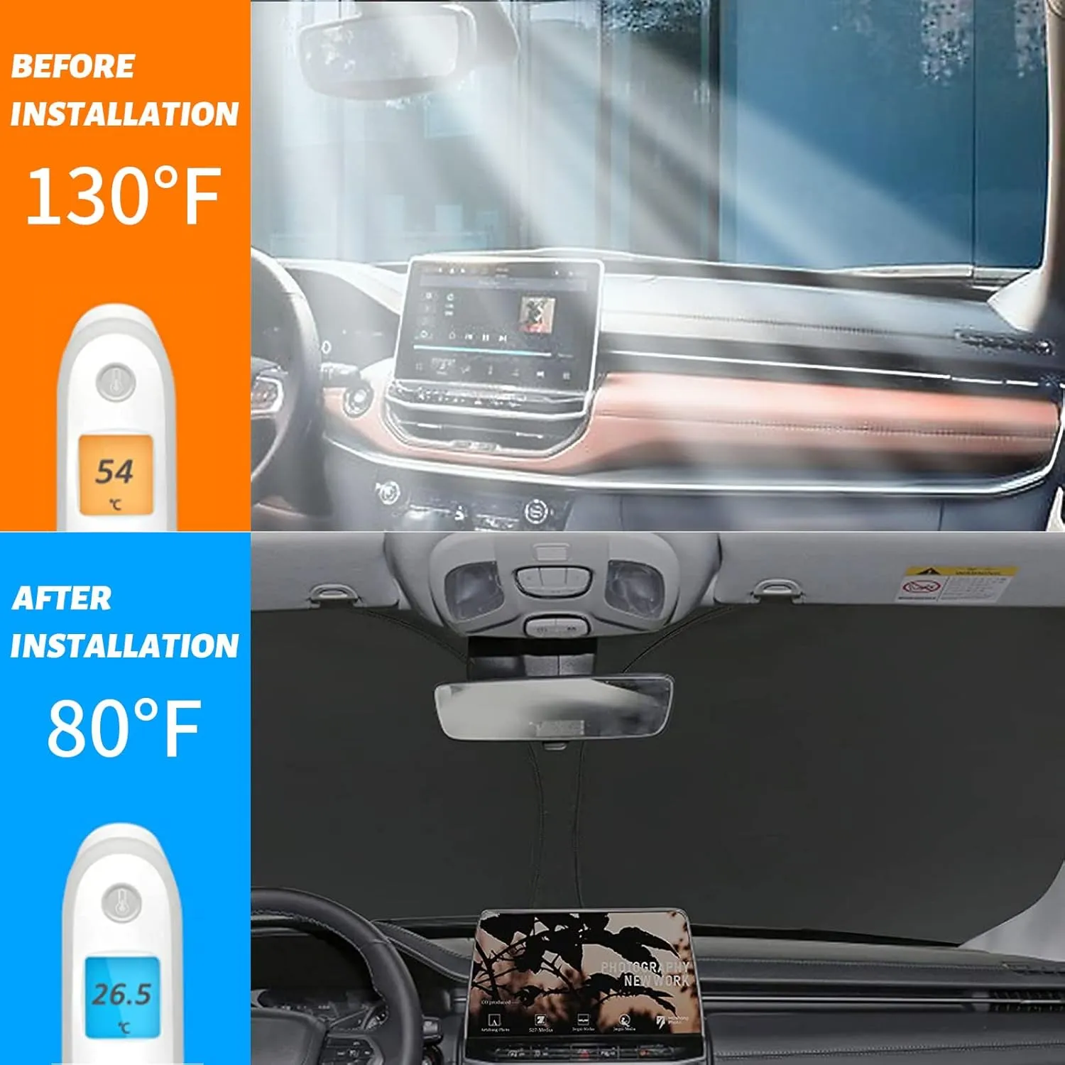 Upgrade Windshield Sun Shade for Jeep Renegade 2016-2024, Foldable Windshield Sun Visor Blocks UV Rays