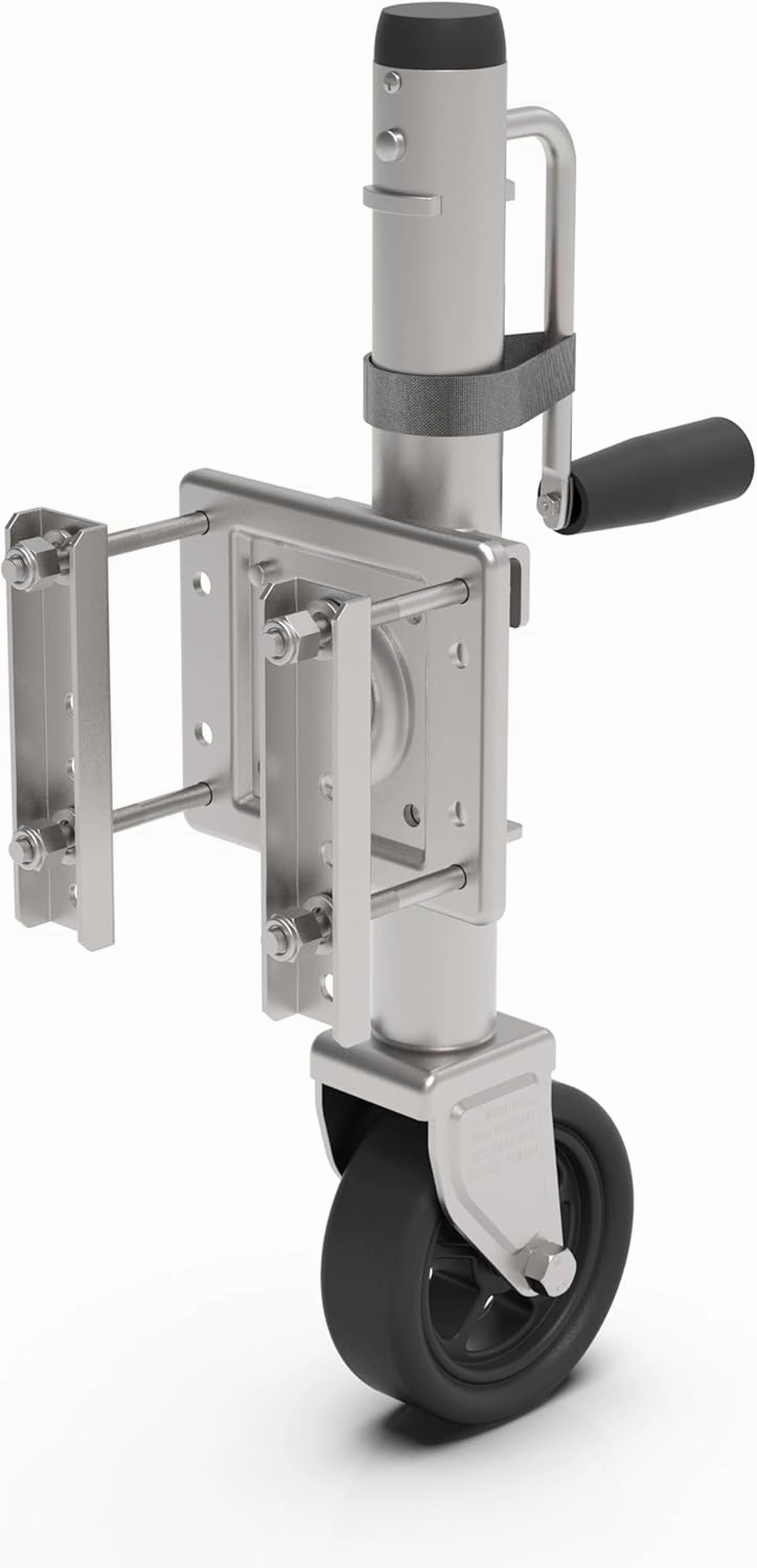 Upgraded Spoke Wheel Trailer Jack, 10" Vertical Movement, 1500 lbs, for RV, Boat, Trailer and More, Black, Silver