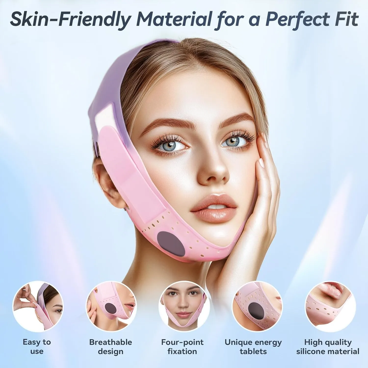 V-Line Face Lifting Mask, Double Chin Reducer Chin Support Strap V Shaped Face Mask (Pink)