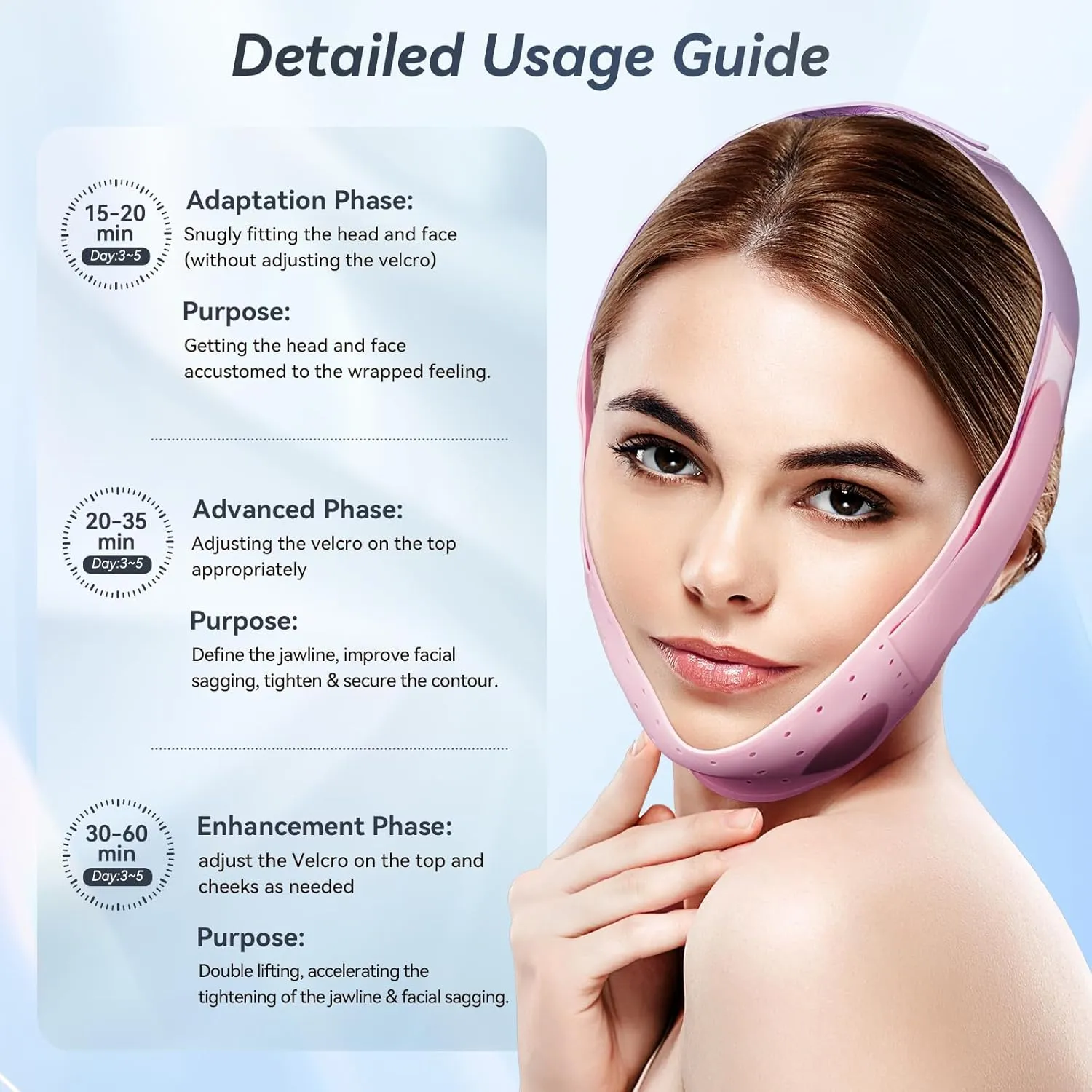 V-Line Face Lifting Mask, Double Chin Reducer Chin Support Strap V Shaped Face Mask (Pink)