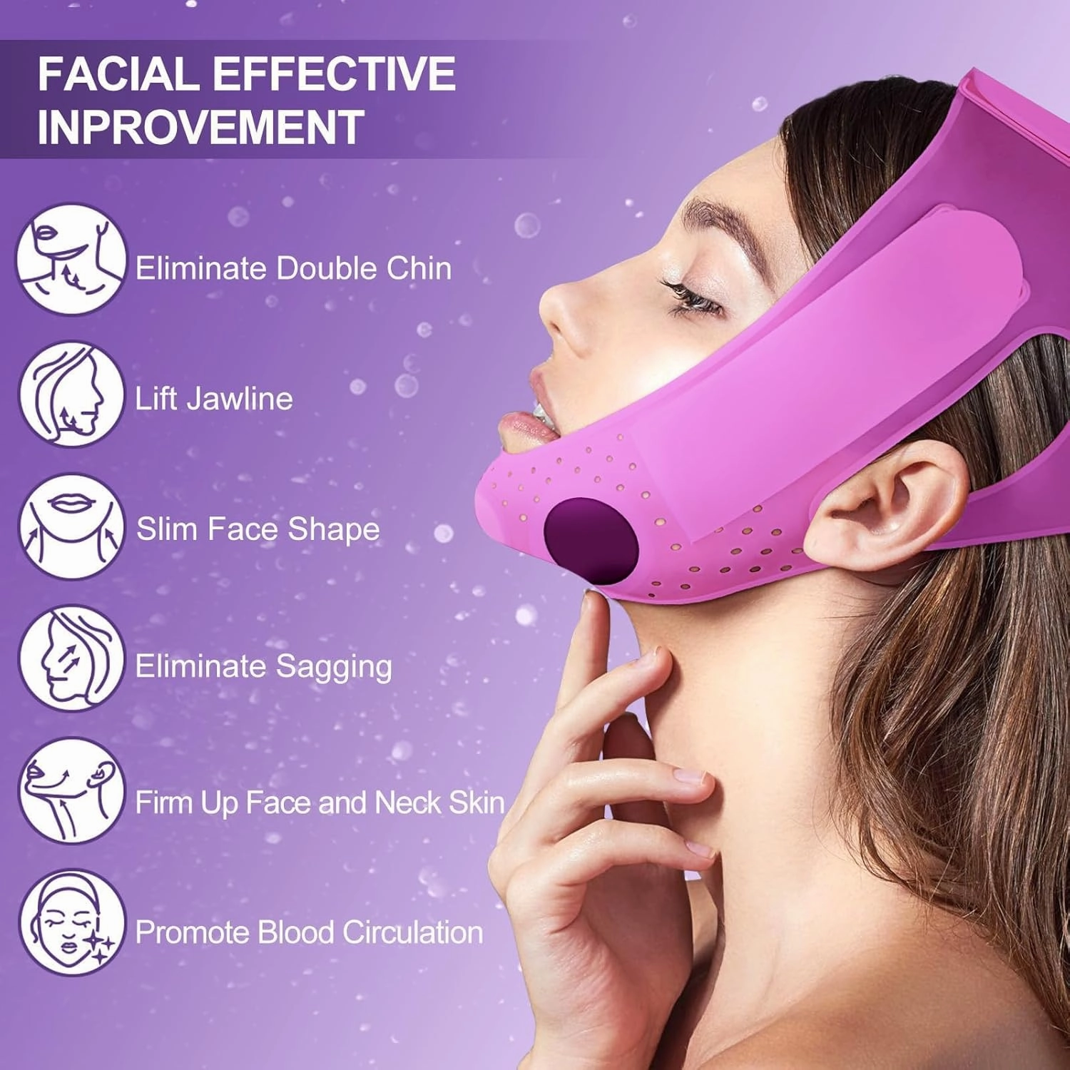 V-Line Face Lifting Chin Up Face Strap, Soft Silicone Chin Strap V Shaped Face 23-27 Inches (Purple)