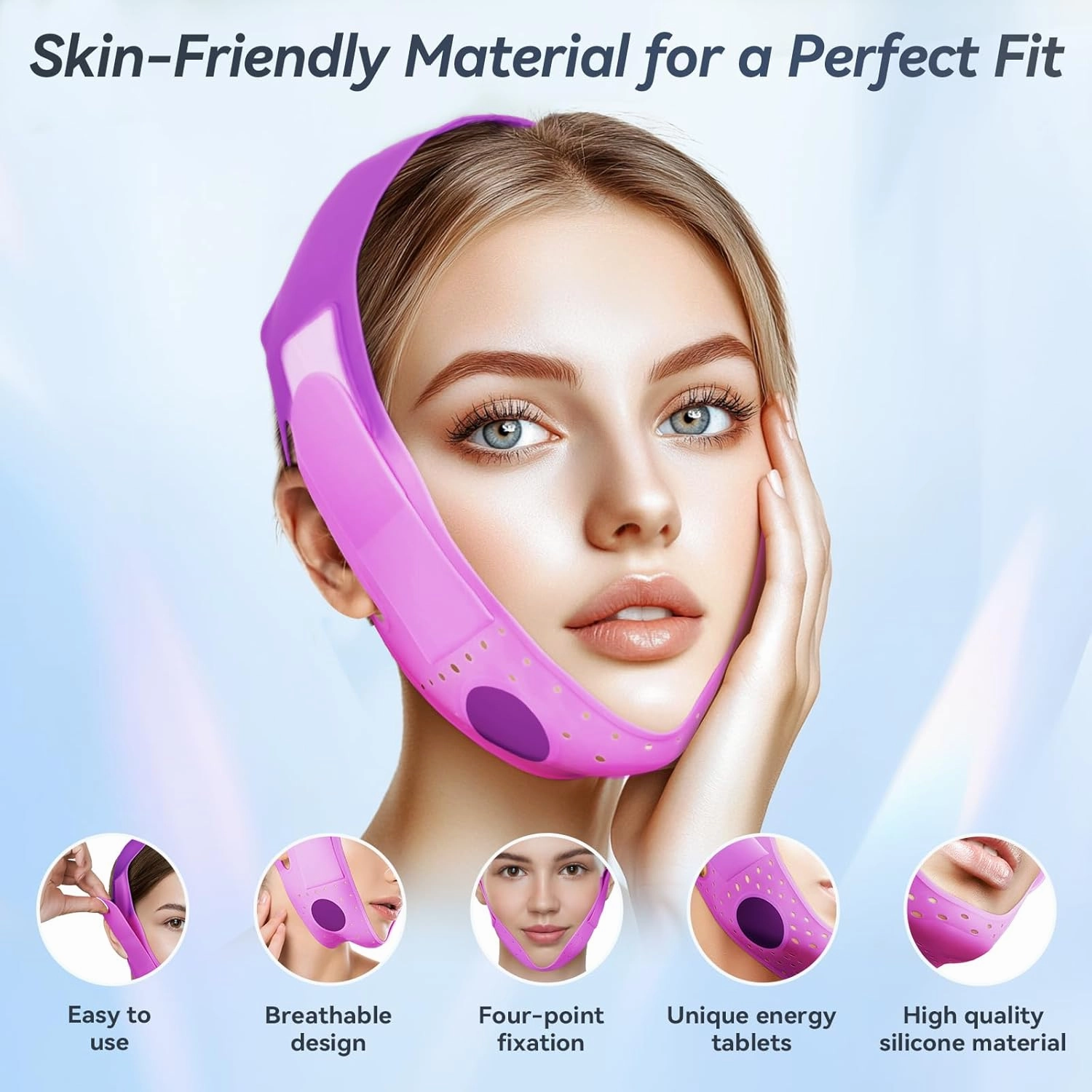 V-Line Face Lifting Mask, Double Chin Reducer Chin Support Strap Face Mask (Purple)