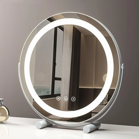 Vanity Makeup Mirror with Lights, Round Cosmetic Mirror LED Makeup Mirror, Smart Touch Control 3 Colors Dimmable Round Mirror, Tabletop Desk Mirror, 360°Rotation (White) (Color : White, Si