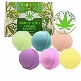 Variety 6 Pack Bath Bombs Organic Hempseed & Organic Coconut Oil Handmade in the USA