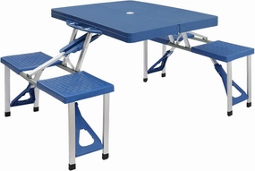 Vasitelan Folding Camping Picnic Table with Seats/Umbrella Hole, Lightweight and Fold Up Card Suitcase Table Aluminum Alloy Frame, RV Tabletop with Soft Handle (Style 2)
